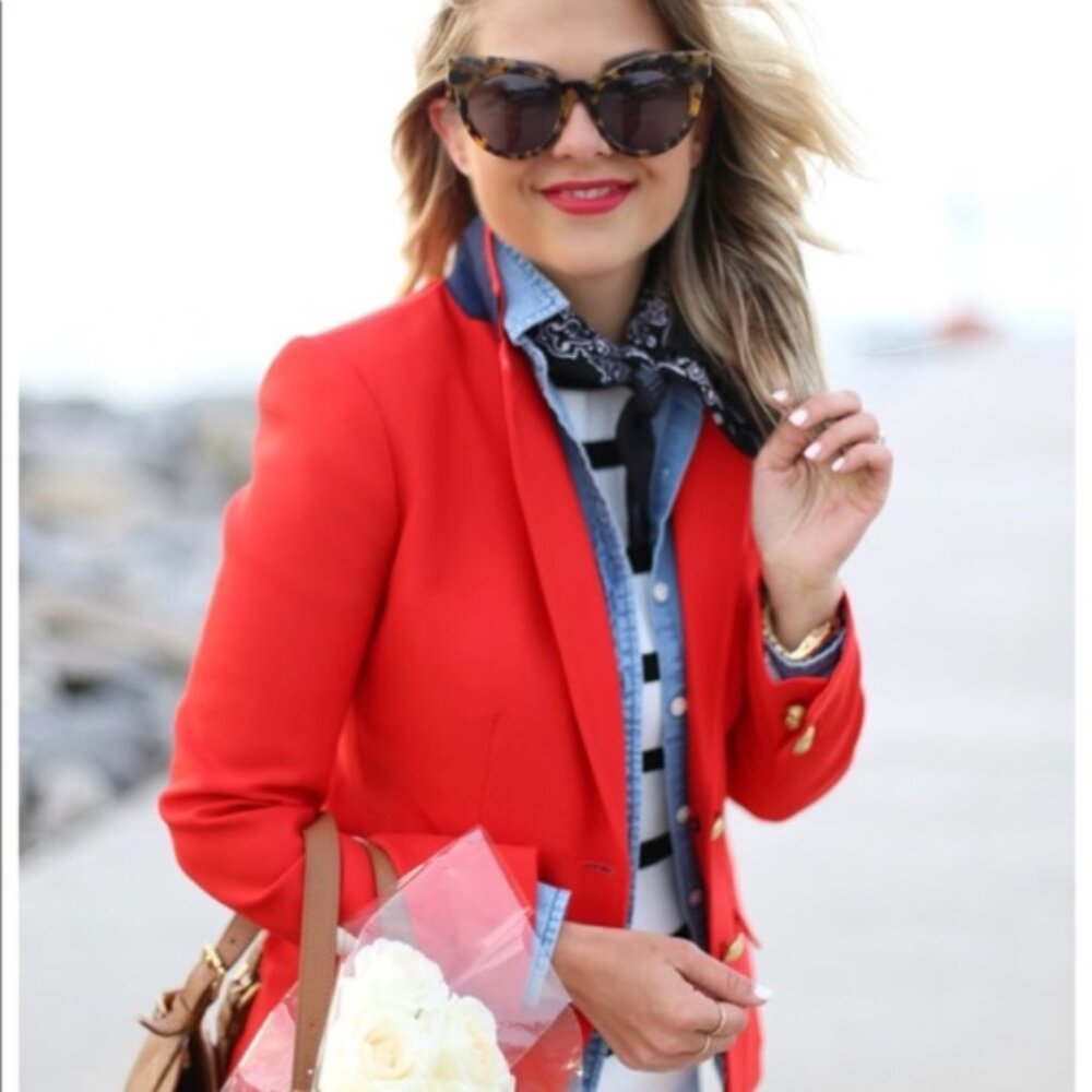 J CREW 2 Red The Original Wool Schoolboy Blazer Jacket Gold Button Detailing